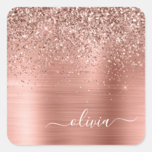 Adesivo Quadrado Monograma Dourado Rosa Metalizado Brilho Rosa