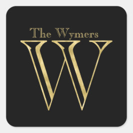 Adesivo Quadrado Monograma Dourado W e nome em qualquer cor