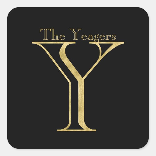 Adesivo Quadrado Monograma Dourado Y e nome em qualquer cor (Frente)