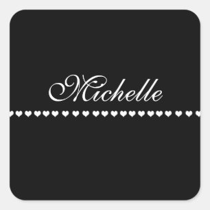 Adesivo Quadrado Monograma Elegante Corações Brancos Pretos