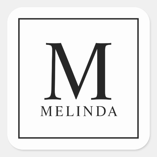 Adesivo Quadrado Monograma Elegante Preto e Branco (Frente)