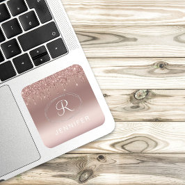 Adesivo Quadrado Monograma em Brilho Dourado Rosa e Prata