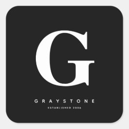 Adesivo Quadrado Monograma em negrito moderno Nome inicial Preto e