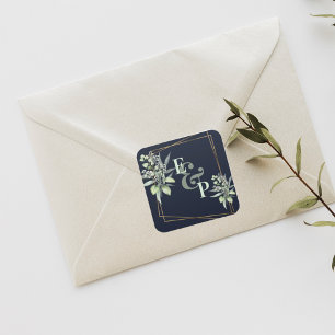 Adesivo Quadrado Monograma Eucalyptus Deixa Casamento Verde Bonito