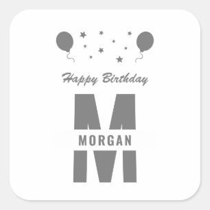 Adesivo Quadrado Monograma Feliz Aniversário Qualquer Época De Cinz
