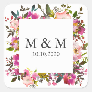 Adesivo Quadrado Monograma Floral de Casamento Floral do Brilliant 