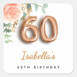 Adesivo Quadrado monograma floral de rosa de ouro eucalipto, de 60