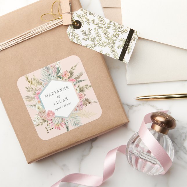 Adesivo Quadrado Monograma Floral Elegante Bohemian (Presentear)