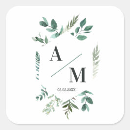 Adesivo Quadrado Monograma Folhagem personalizada para o cliente