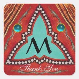 ADESIVO QUADRADO MONOGRAMA GEOMÉTRICO DE ABSTRATO AZUL VERMELHO