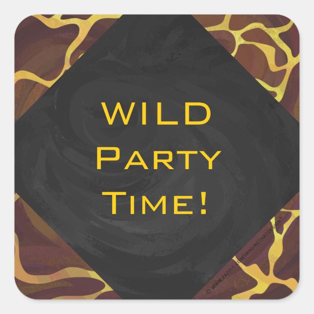 Adesivo Quadrado Monograma Giraffe Brown, Impressão amarelo (Frente)