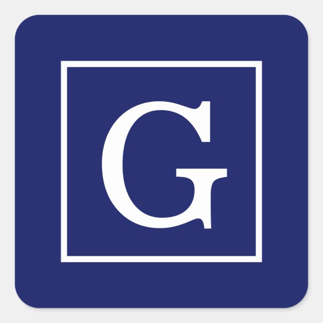 Adesivo Quadrado Monograma inicial com quadro branco azul marinho (Frente)