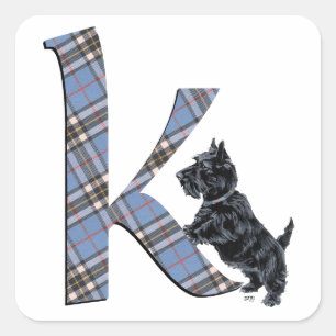 Adesivo Quadrado Monograma K do Terrier Escocês