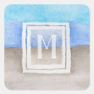 Adesivo Quadrado Monograma, mar e areia, azul e torre