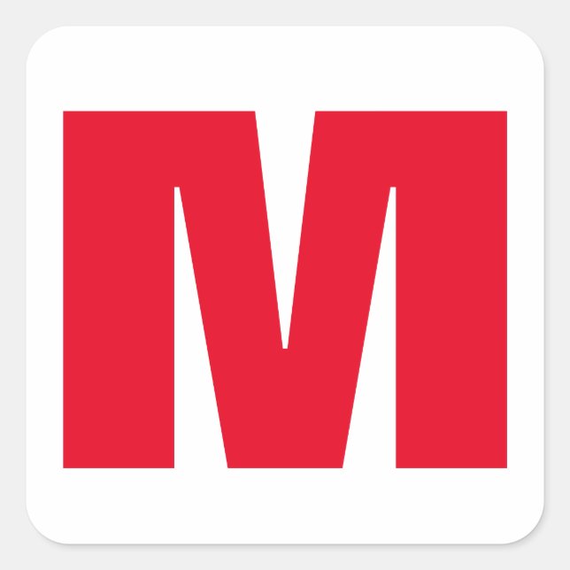 Adesivo Quadrado Monograma Minimalista Moderno Vermelho Branco (Frente)