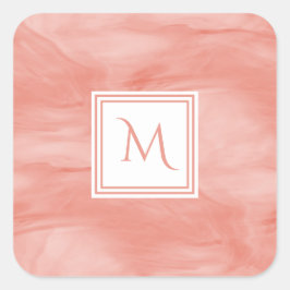 Adesivo Quadrado Monograma Moderno de Marble Sutil Cor-de-rosa Simp