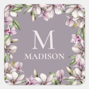 Adesivo Quadrado Monograma Monograma Magnolia Floral Personalizada