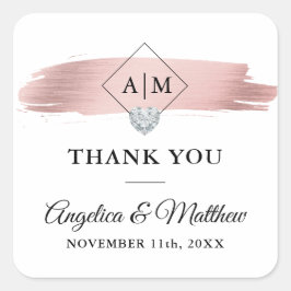 Adesivo Quadrado Monograma OBRIGADO Rosa Dourado Casamento Cardíaco