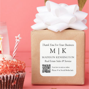 Adesivo Quadrado Monograma ou adição de logotipo Código QR comercia