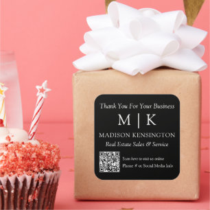 Adesivo Quadrado Monograma ou Adicionar logotipo Empresa Obrigado C