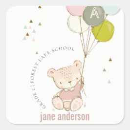 Adesivo Quadrado Monograma para Crianças do Balão do Urso Escamudo 