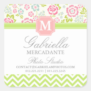 Adesivo Quadrado Monograma personalizado Chevron floral do