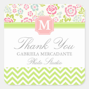 Adesivo Quadrado Monograma personalizado Chevron floral do