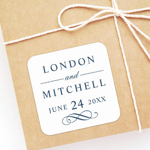 Adesivo Quadrado Monograma Personalizado Clássico Elegante Casament