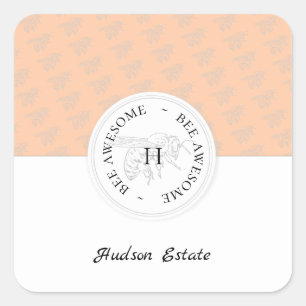 Adesivo Quadrado Monograma personalizado de abelha prateada espetac