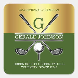 Adesivo Quadrado Monograma Personalizado Elegante de Golfe