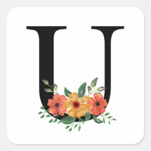 Adesivo Quadrado Monograma Personalizado Floral
