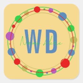 Adesivo Quadrado Monograma Personalizado Nome Círculos Coloridos Am