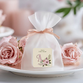 Adesivo Quadrado Monograma Personalizado para Chá de Noiva Floral A