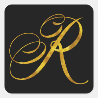 Adesivo Quadrado Monograma Personalizado R Faux Monogramas de folha