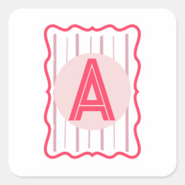 Adesivo Quadrado Monograma Personalizado Rosa com Borda Ondulada