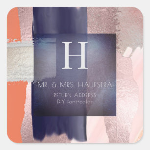 Adesivo Quadrado Monograma PixDezines, Blush+Navy+Prata Bloco de Co