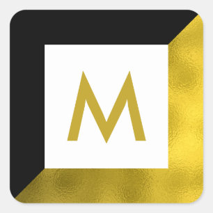 Adesivo Quadrado Monograma Preto de Folha Ouro