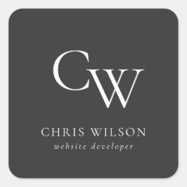 Adesivo Quadrado Monograma preto e branco simples mínimo inicial