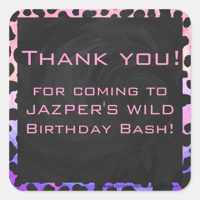 Adesivo Quadrado Monograma, preto-e-rosa Dalmático (Frente)