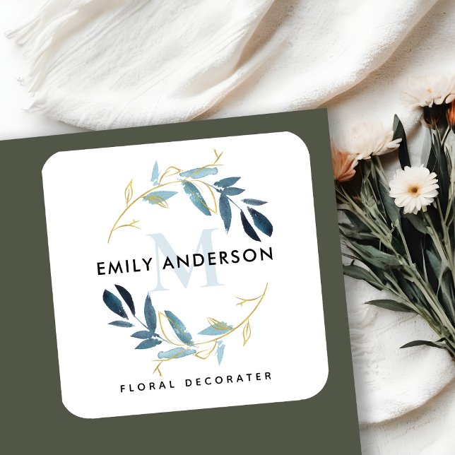 Adesivo Quadrado MONOGRAMA PROFISSIONAL DE FALAGEM AZUL Dourada (Criador carregado)