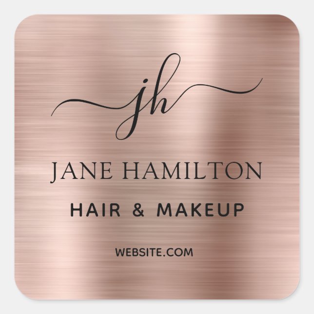 Adesivo Quadrado Monograma Rosa Esbranquiçado Logotipo Comercial Vi (Frente)