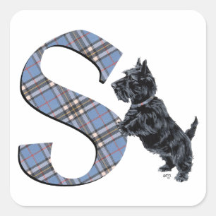 Adesivo Quadrado Monograma S de Terrier do Scottish