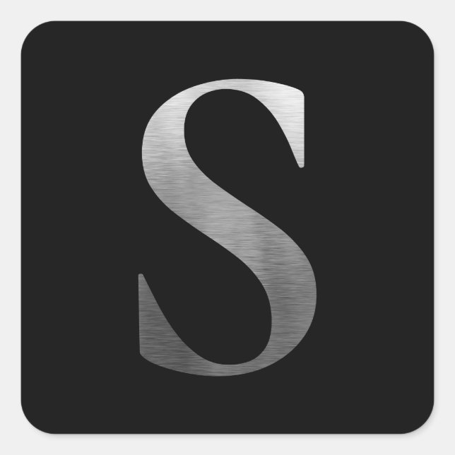 Adesivo Quadrado Monograma S em Prata Metal Escovado Preto (Frente)