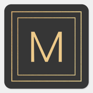 Adesivo Quadrado Monograma Simples   Dourado   Preto