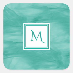 Adesivo Quadrado Monograma Simples Verde Sutil Marble Moderno