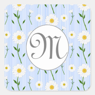 Adesivo Quadrado Monograma Verão Daisy floral Padrão Blue Strike