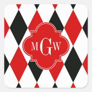 Adesivo Quadrado Monograma vermelho de Quatrefoil 3 do Harlequin
