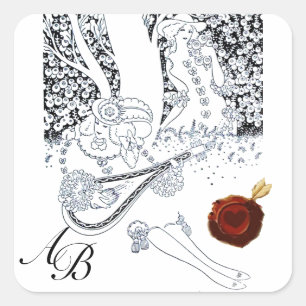 ADESIVO QUADRADO MONOGRAMA VERMELHO DO SELO DA CERA DOS AMANTES