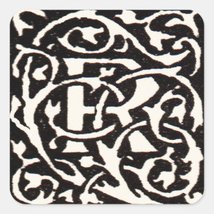 Adesivo Quadrado Monograma Vintage R Art Nouveau