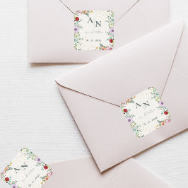 Adesivo Quadrado Monograma Watercolor Flores Flóridas